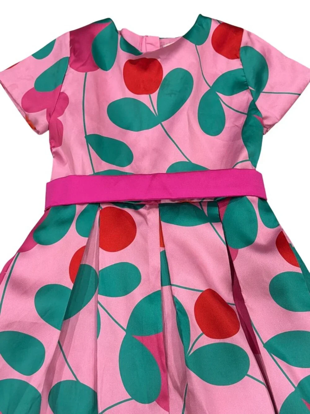 Jacadi Paris Girls Pink Floral Party Dress 8A 128CM Polyester & Cotton
